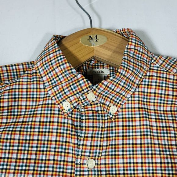 Fossil Plaid Multi-Color Button Up Cotton Men’s Shirt Size Small - Picture 2 of 12